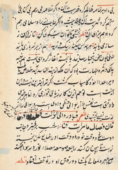 Sida från Tales of a Parrot Tuti-nama: textsida, ca. 1560. av Unbekannt
