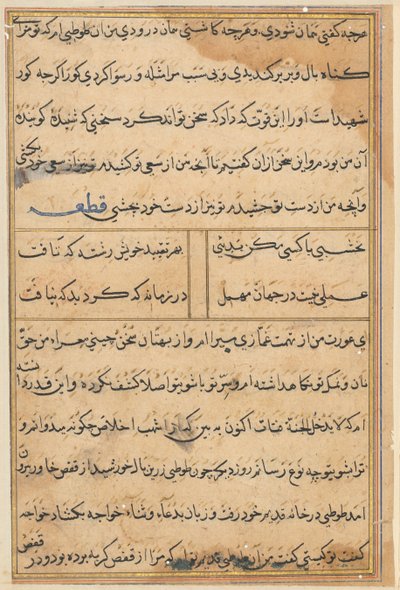 Sida från Tales of a Parrot Tuti-nama: textsida, ca. 1560. av Unbekannt