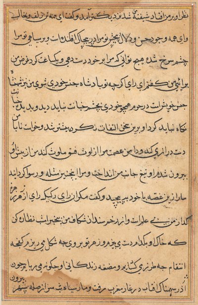 Sida från Tales of a Parrot Tuti-nama: textsida, ca. 1560. av Unbekannt