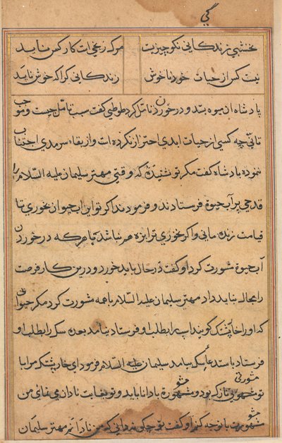 Sida från Tales of a Parrot Tuti-nama: textsida, ca. 1560. av Unbekannt
