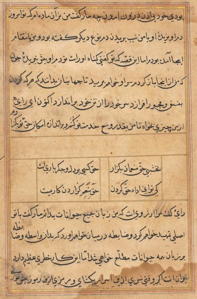 Sida från Tales of a Parrot Tuti-nama: textsida, ca. 1560. av Unbekannt