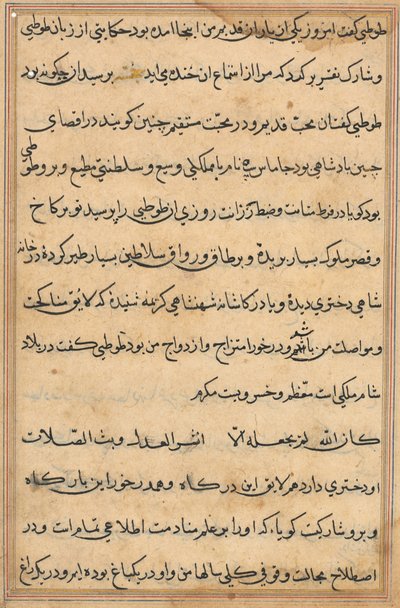 Sida från Tales of a Parrot Tuti-nama: textsida, ca. 1560. av Unbekannt