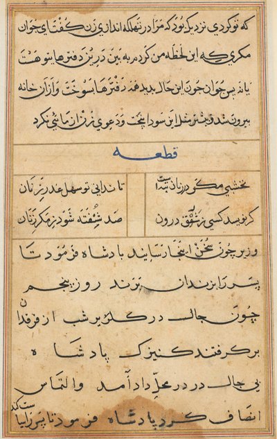 Sida från Tales of a Parrot Tuti-nama: textsida, ca. 1560. av Unbekannt