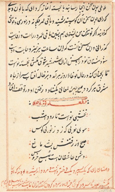 Sida från Tales of a Parrot Tuti-nama: textsida, ca. 1560. av Unbekannt