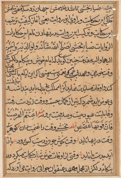 Sida från Tales of a Parrot Tuti-nama: textsida, ca. 1560. av Unbekannt