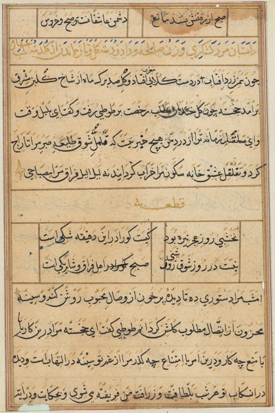Sida från Tales of a Parrot Tuti-nama: textsida, ca. 1560. av Unbekannt