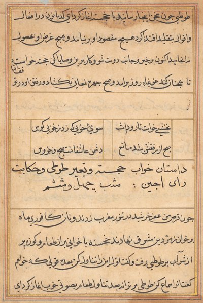 Sida från Tales of a Parrot Tuti-nama: textsida, ca. 1560. av Unbekannt