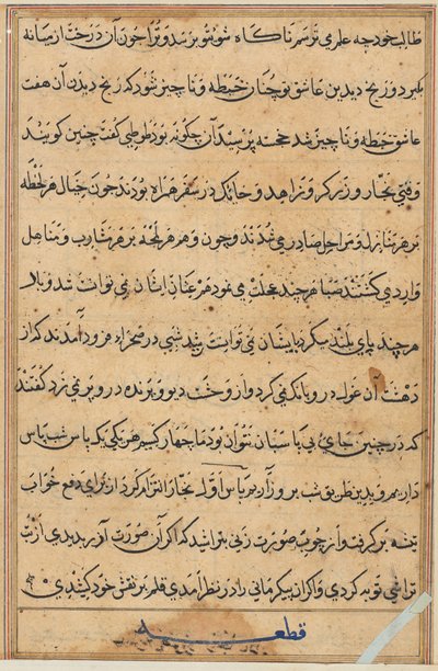 Sida från Tales of a Parrot Tuti-nama: textsida, ca. 1560. av Unbekannt