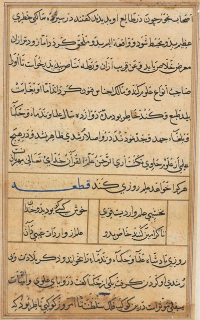 Sida från Tales of a Parrot Tuti-nama: textsida, ca. 1560. av Unbekannt