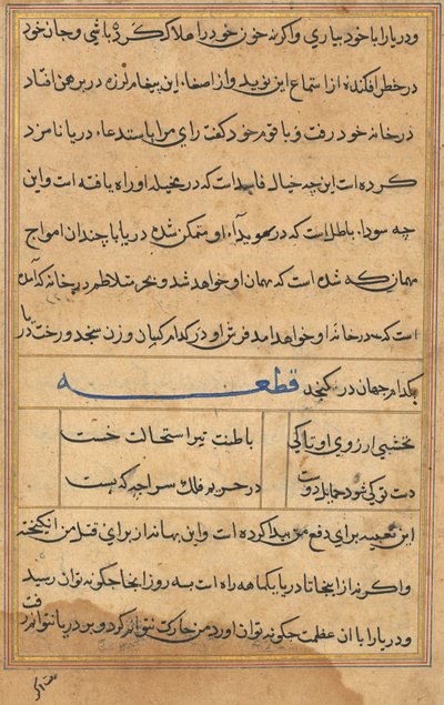 Sida från Tales of a Parrot Tuti-nama: textsida, ca. 1560. av Unbekannt
