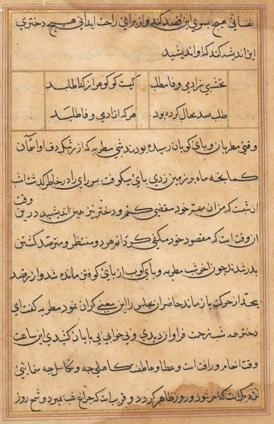 Sida från Tales of a Parrot Tuti-nama: textsida, ca. 1560. av Unbekannt