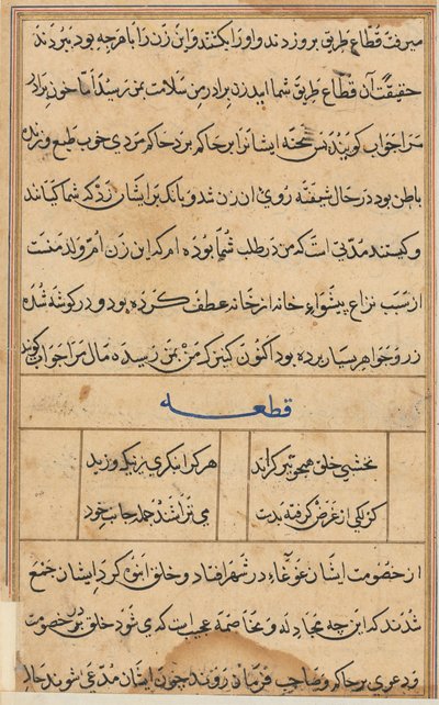 Sida från Tales of a Parrot Tuti-nama: textsida, ca. 1560. av Unbekannt