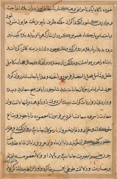 Sida från Tales of a Parrot Tuti-nama: textsida, ca. 1560. av Unbekannt