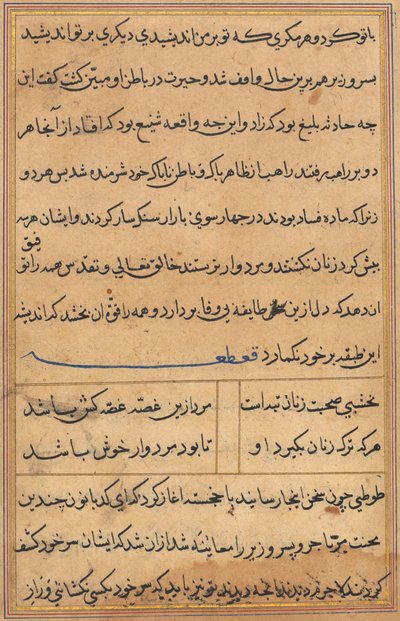 Sida från Tales of a Parrot Tuti-nama: textsida, ca. 1560. av Unbekannt