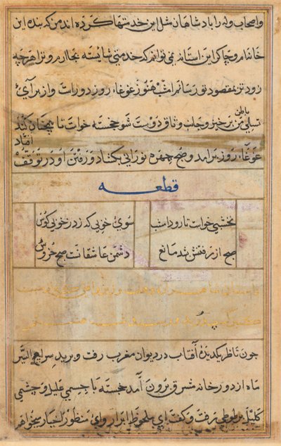 Sida från Tales of a Parrot Tuti-nama: textsida, ca. 1560. av Unbekannt