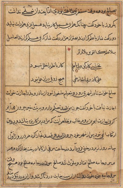 Sida från Tales of a Parrot Tuti-nama: textsida, ca. 1560. av Unbekannt