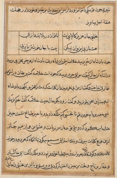 Sida från Tales of a Parrot Tuti-nama: textsida, ca. 1560. av Unbekannt