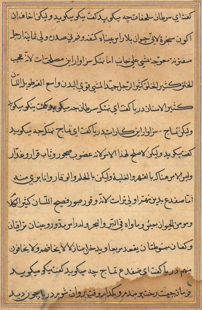 Sida från Tales of a Parrot Tuti-nama: textsida, ca. 1560. av Unbekannt
