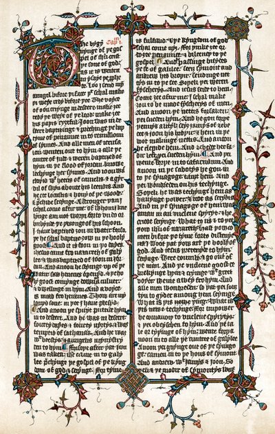 Sida från Wycliffes översättning av Bibeln till engelska, c1400 av Unbekannt