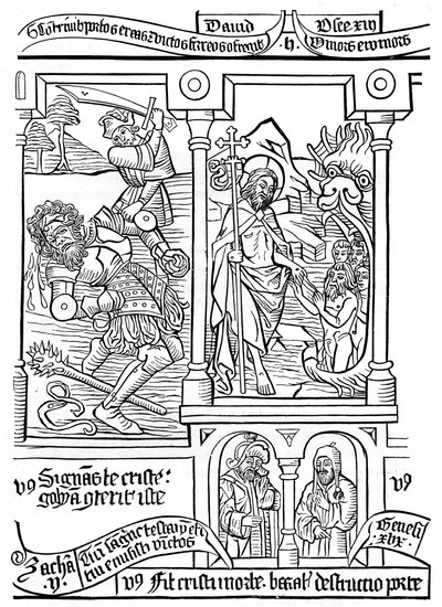 Sida från Biblia Pauperum, 1400-talet, 1870 av Unbekannt