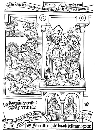 Sida i Biblia Pauperum Poor Peoples Bible, 1400-talet av Unbekannt