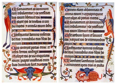 Sida med illustrerad text från Luttrell-psaltaren, c1300-c1340, c1900-1920 av Unbekannt