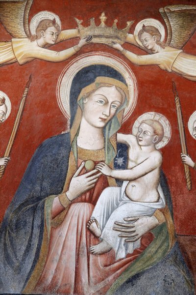 Målning i basilikan di Santa Caterina, Galatina, Apulien: Änglar som kröner Maria som håller Jesus, Galatina, Italien av Unbekannt