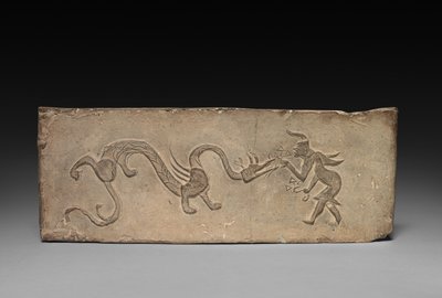 Panel från Model Cooking Stove: Fairy Feeding Lingzhi Fungus to a Dragon, 1:a århundradet f.Kr. av Unbekannt