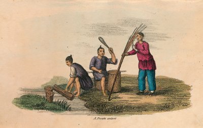 Papperstillverkning i Kina, 105 e.Kr., c1850 av Unbekannt