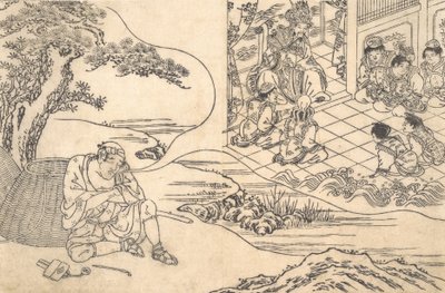 Parodi på berättelsen om den unge mannen Lu: En fiskare som drömmer, ca. 1700. av Unbekannt