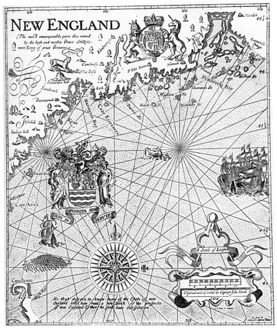 Del av kapten John Smiths karta över New England, 1600-talet c1880 av Unbekannt