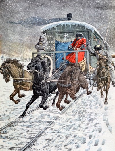 Militärvagnarnas passage på baikalsjön, Sibirien, Ryssland, 1900-talet av Unbekannt