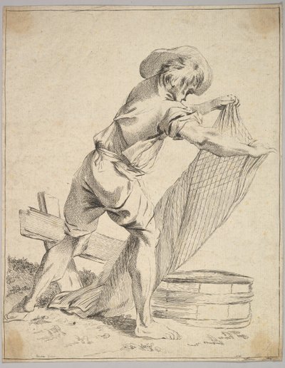 Bonde som håller fisknät, 1700-tal. av Unbekannt