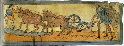 Bönder som plöjer miniatyr från Cotton MS Tiberius, 1000-talet av Unbekannt