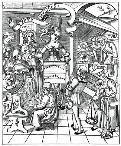 Personifiering av musik, med medhjälparna, poeten och musikerna, 1508, 1870 av Unbekannt