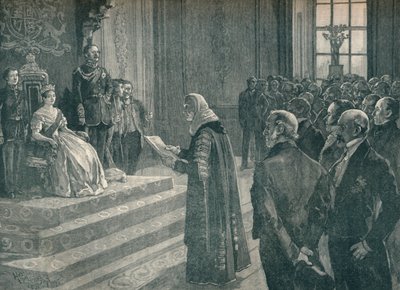 Presenterar det patriotiska talet till drottningen på tröskeln till Krimkriget, 1854 1906 av Unbekannt