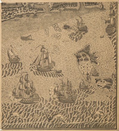 Peter den stores flotta vid Omega Bay, ca 1707 av Unbekannt
