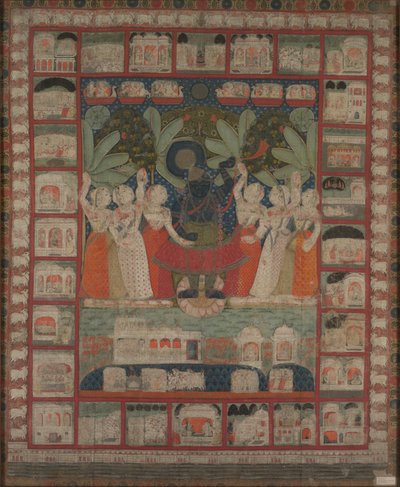 Pichvai vägghängande med dyrkan av Shri Nathaji, 1825-1850. av Unbekannt