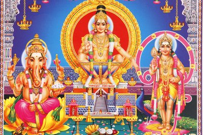 Bild på hinduiska gudarna Ganesha, Ayyappa och Subramanya Indien av Unbekannt