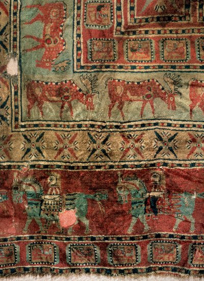 Pile Carpet Detail: Dovhjortar och ryttare, 500-400-talet f.Kr av Unbekannt