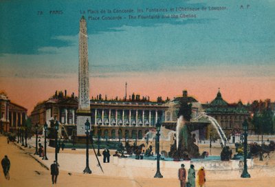 Place de la Concorde - Fontänerna och Luxor-obelisken, Paris, c1920 av Unbekannt