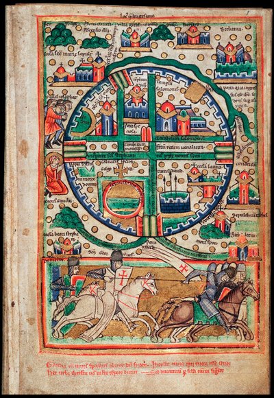 Jerusalems plan. Psaltfragment, ca 1200 av Unbekannt