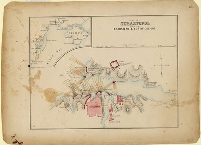 Plan över Sevastopol med dess väggård och befästningar, ca. 1858 av Unbekannt