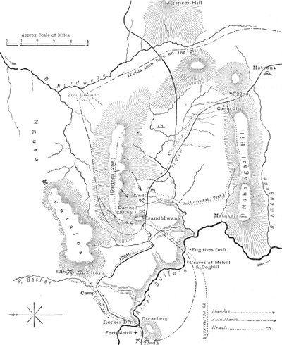 Plan för Marches nära Isandhlwana mellan 12 och 22 januari 1879, c1880 av Unbekannt