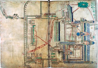 Plan över vattenförsörjningssystemet till Canterbury Cathedral, c1150 av Unbekannt
