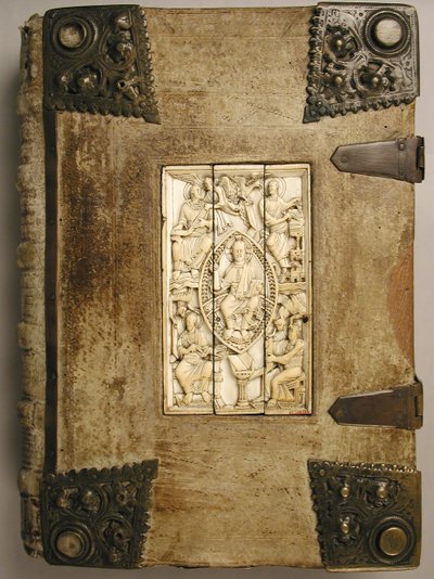 Tavla med Kristus i Majestät och de fyra evangelisterna, 1000-1100. av Unbekannt