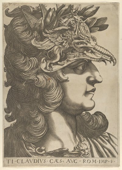 Plåt 5: Tiberius Claudius i profil till höger, från 
