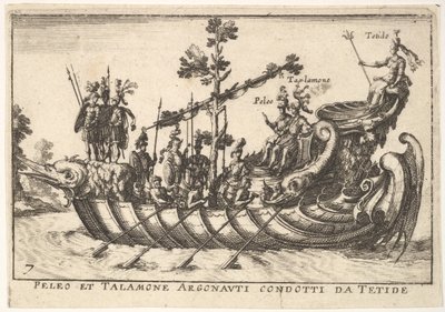 Plåt 7: Peleus och Talamone ledda av Argonauterna från Tetides, från The magnificent pageant on t..., 1664. av Unbekannt