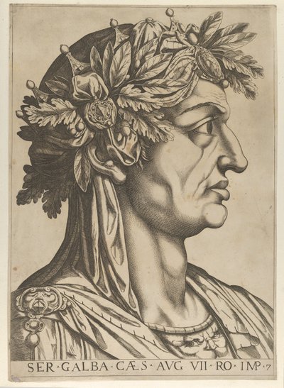 Plåt 7: Servius Galba i profil till höger, från 