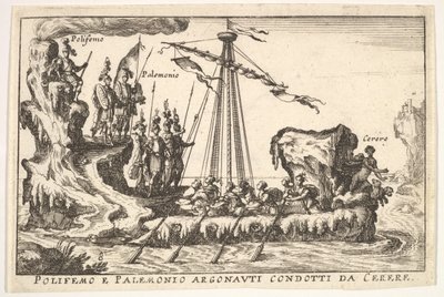 Plåt 8: Polyphemus och Palemonius ledda av Ceres Polifemo och Palemonio Argonauti dirigerade d ..., 1664. av Unbekannt